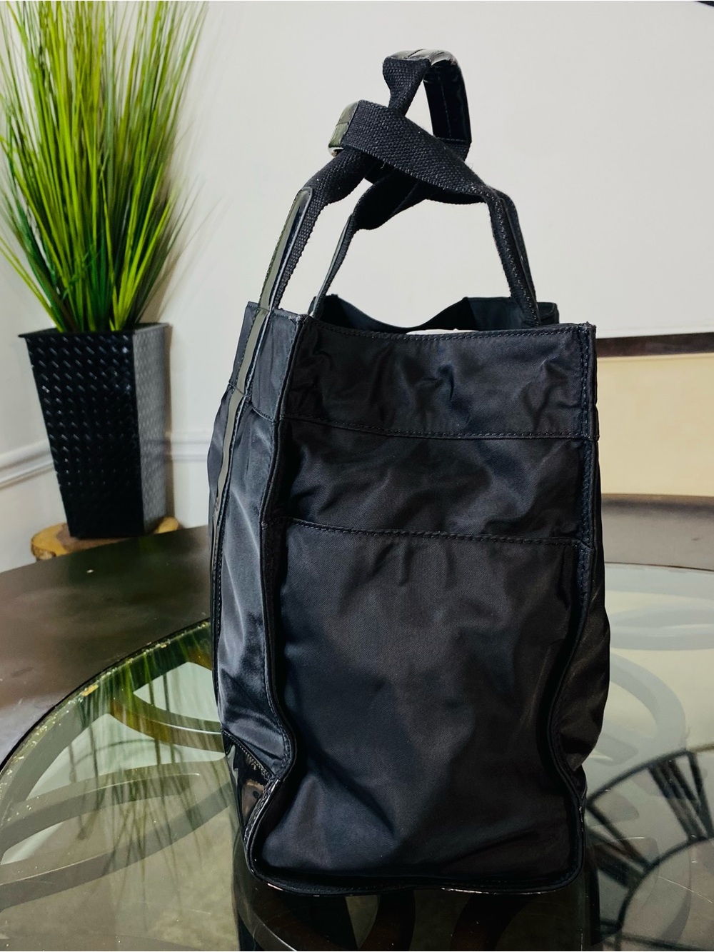 Tory Burch Ella Tote Bag Black Nylon Patent Leather Medium Large - Picture 3 of 8